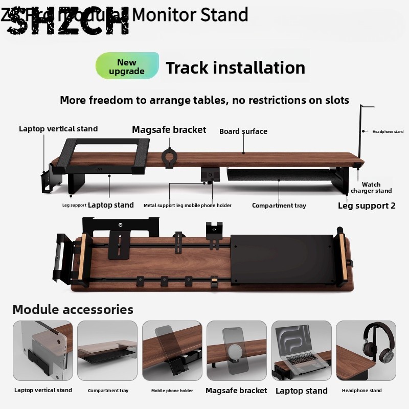 Monitor Riser Wood - Z3 Pro แท่นวางจอแบบโมดูลาร์ แท่นยกจอคอมพิวเตอร์ไม้เนื้อแข็ง แท่นวางจอคอมพิวเตอร์ ระบบจัดระเบียบโต๊ะทำงานตามหลักสรีรศาสตร์
