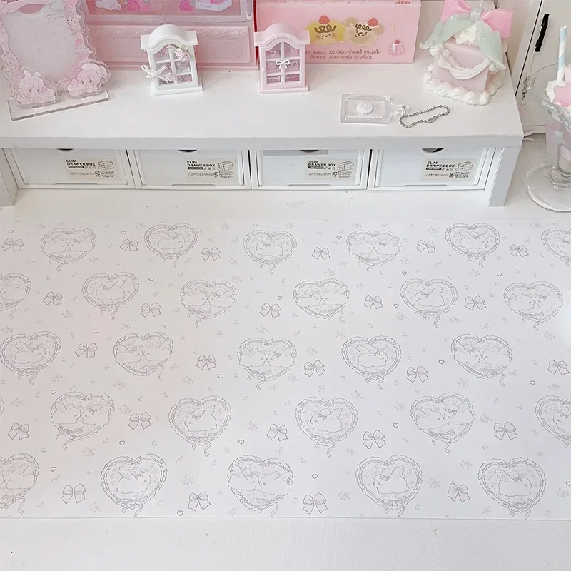 Desk Pad Leather Large - แผ่นรองเมาส์หนัง PU ลายกระต่ายสีชมพูน่ารัก ป้องกันการลื่น ขนาดใหญ่ สำหรับใช้ในบ้านและสำนักงาน