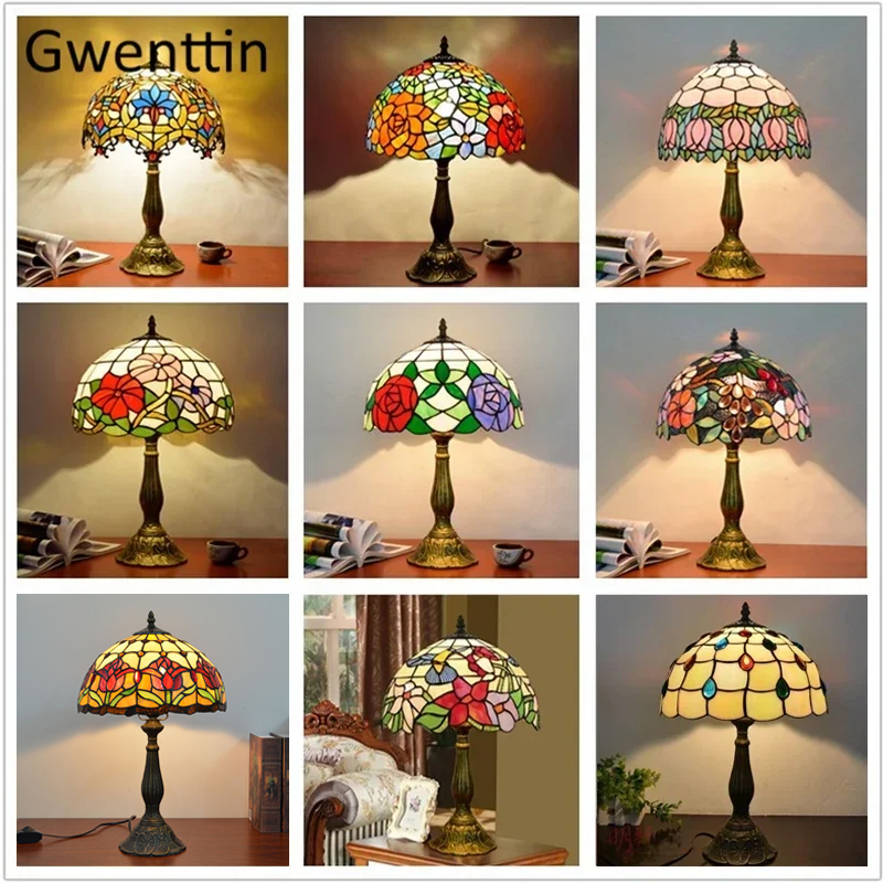 Desk Setup Vintage - Vintage Tiffany ตารางโคมไฟเมดิเตอร์เรเนียน Baroque Stained Glass