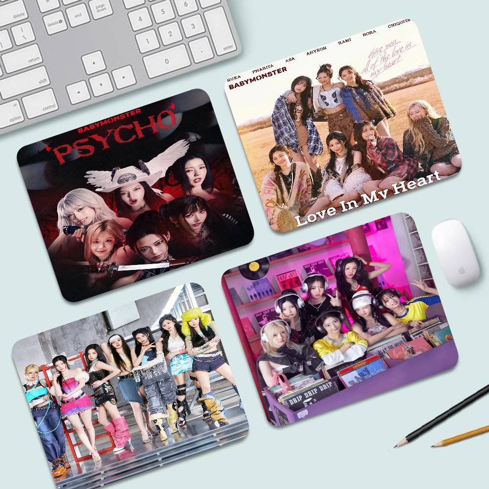 Desk Setup Kpop - เคป๊อป บี-เบบี้มอนสเตอร์แผ่นรองเมาส์แบบกำหนดเองแผ่นรองเมาส์เกมขนาดเล็กแผ่นรองโต๊ะคอมพิวเตอร์ยางธรรมชาติแผ่นรองคีย์บอร์ดสำหรับใช้ในบ้าน