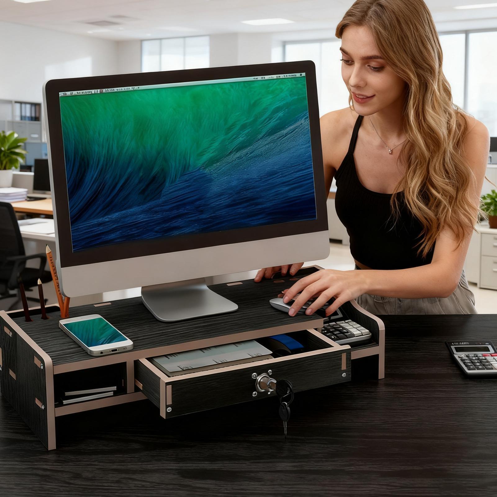 ขาตั้งจอภาพสำหรับโต๊ะทำงาน ชั้ - Monitor Riser Wood บทวิจารณ์และราคา