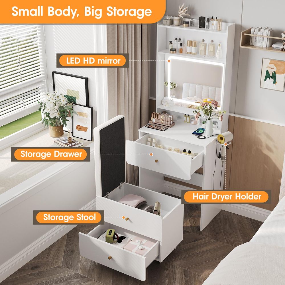 โต๊ะเครื่องแป้งพร้อมกระจกและไฟ - Desk Setup Small บทวิจารณ์และราคา