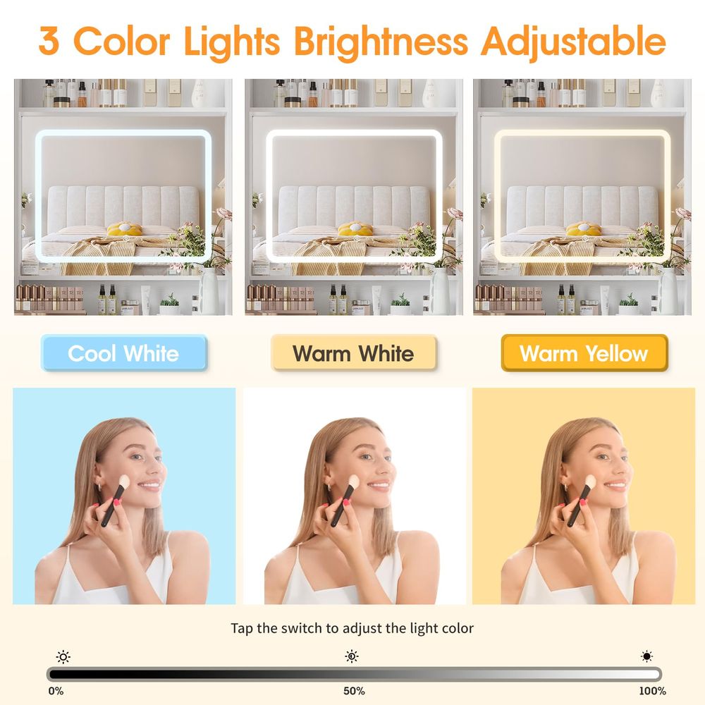โต๊ะเครื่องแป้งพร้อมกระจกและไฟ - Desk Setup Small บทวิจารณ์และราคา