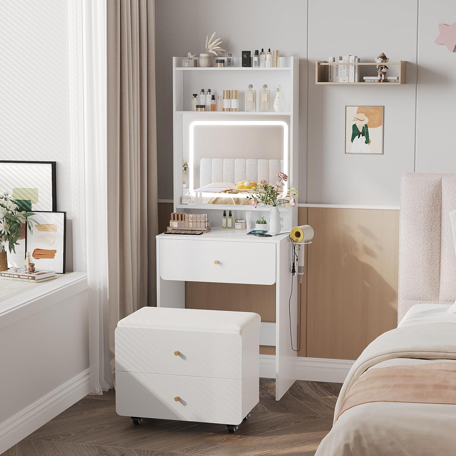 โต๊ะเครื่องแป้งพร้อมกระจกและไฟ - Desk Setup Small บทวิจารณ์และราคา